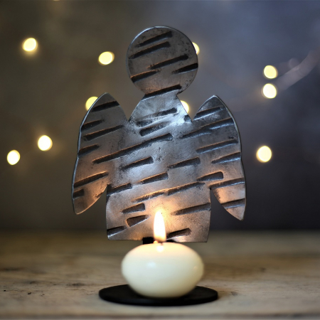 Angel candle holder with hammer texture