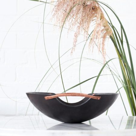metal centerpiece bowl with copper handles