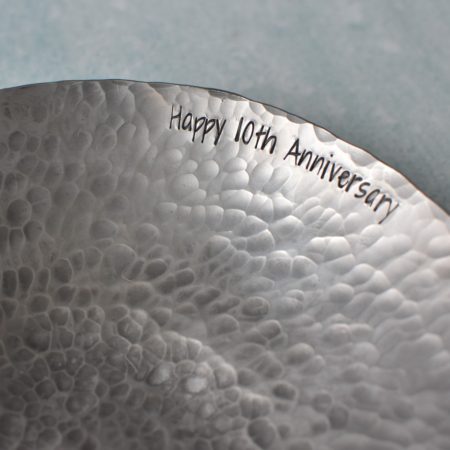 Large Aluminium Bowl stamped "Happy 10th Anniversary"