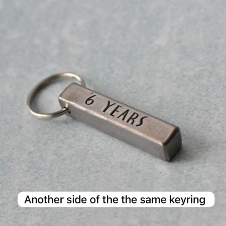 6th Anniversary Keyring stamped "6 YEARS" and "STRONG"