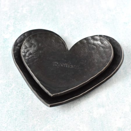 Nested heart dishes, one stamped "Together" the other "Forever"