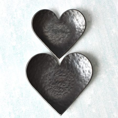 Large and small heart shaped dishes stamped "Together" "Forever"