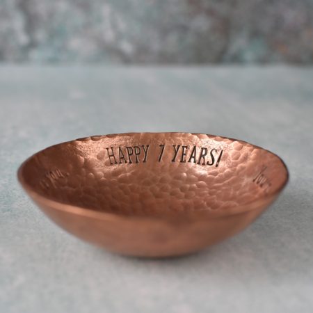 Small Copper Bowl Stamped "You're everything I could dream of... all I want is you. HAPPY 7 YEARS!" for 7th Anniversary