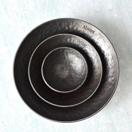Three Nested Metal Bowls stamped "Always Better Together"