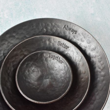 Three Nested Metal Bowls stamped "Always Better Together"