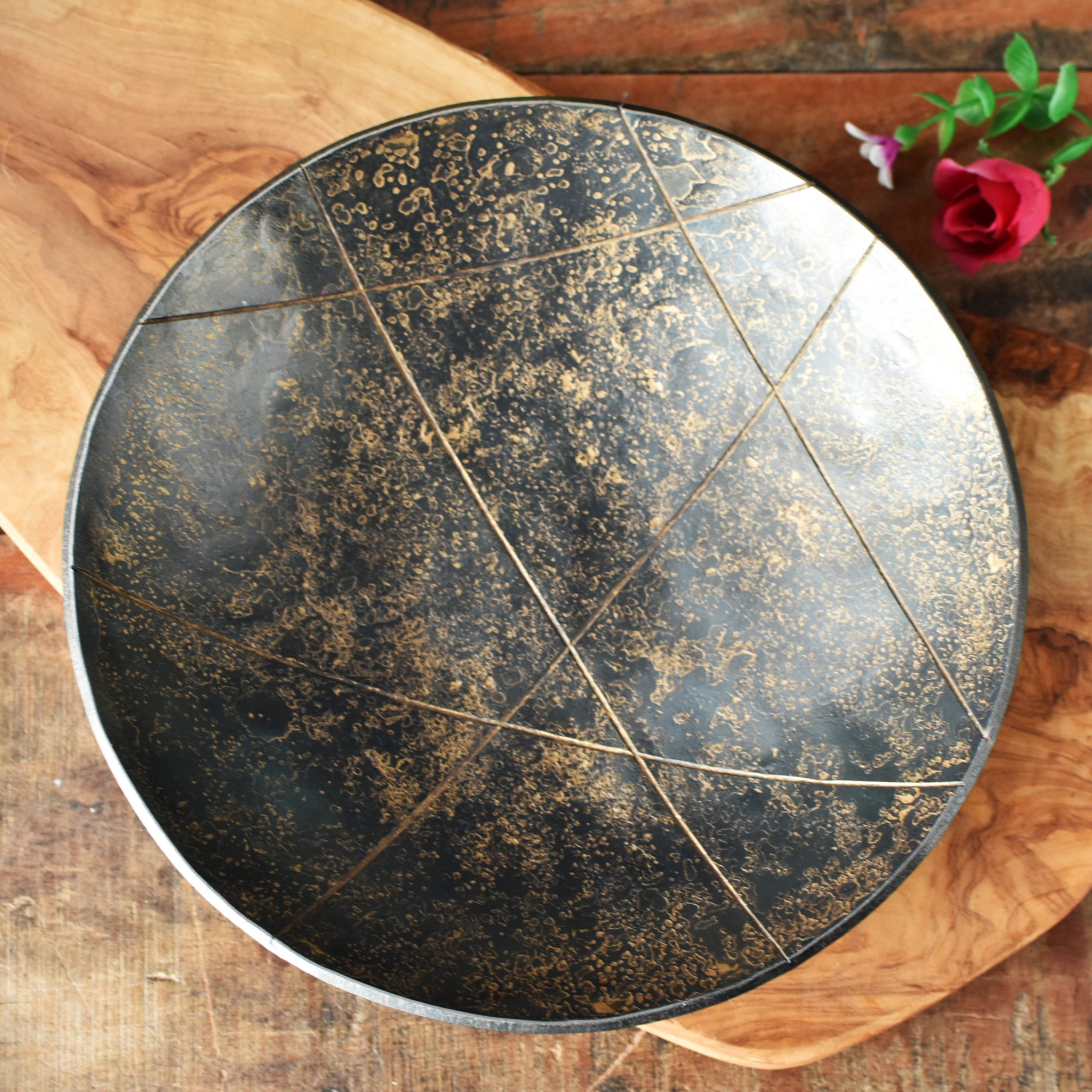 Large Geometric Design Bowl with Bronze Gilding