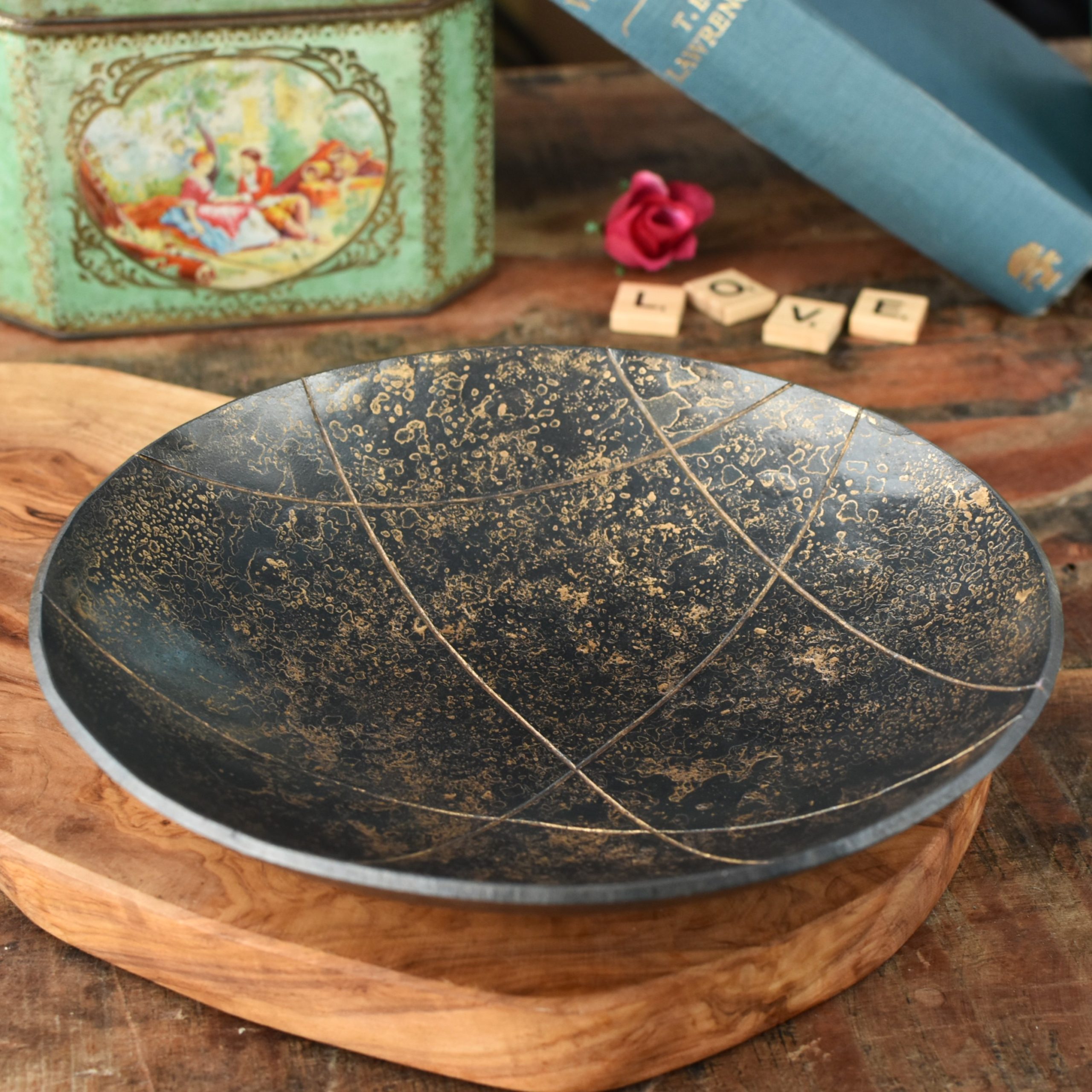 Large Geometric Design Bowl with Bronze Gilding - Image 2