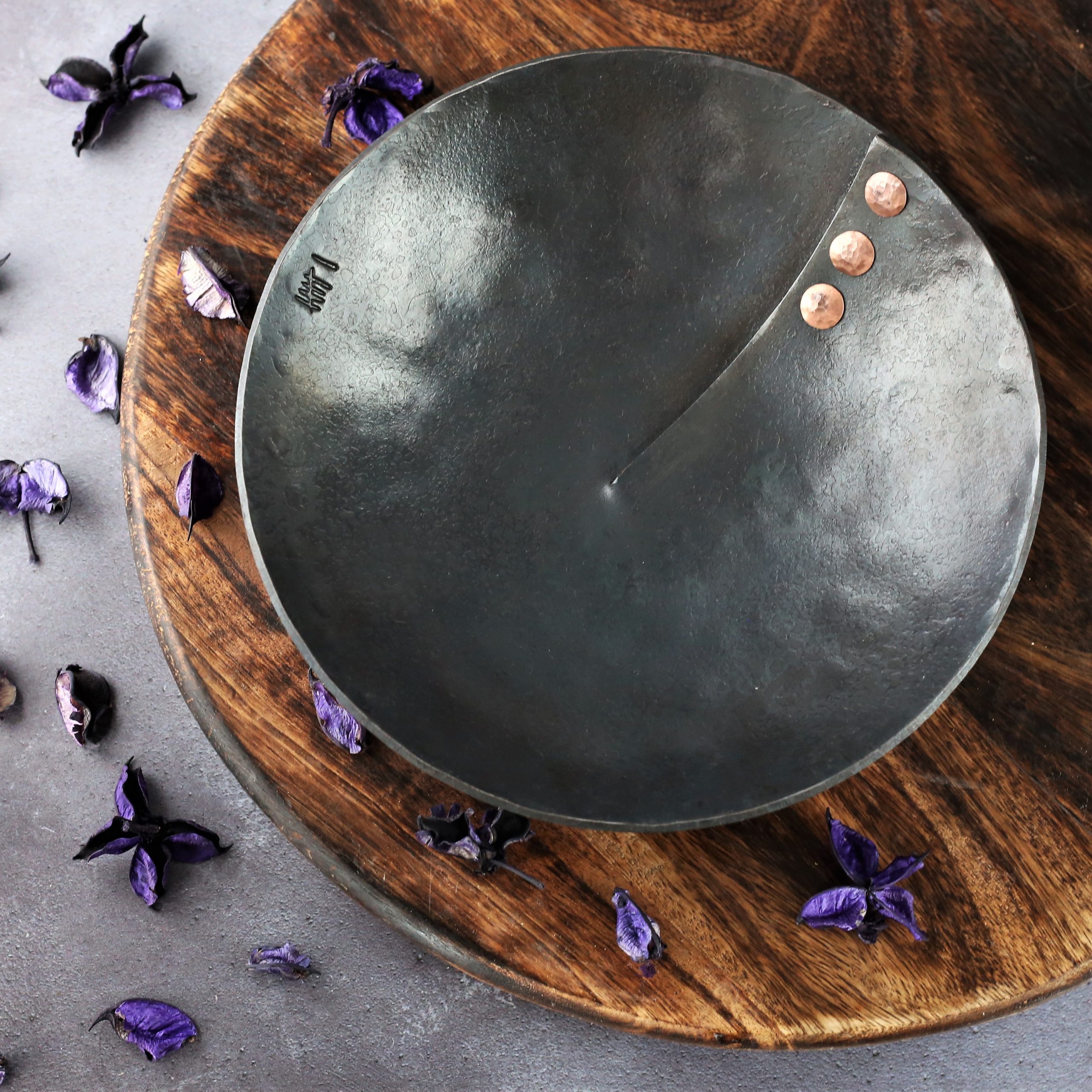Large Iron bowl with copper rivets. 6th Anniversary gift
