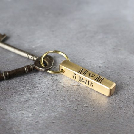 Personalised 8th Anniversary Keyring - Bronze Bar - Image 4