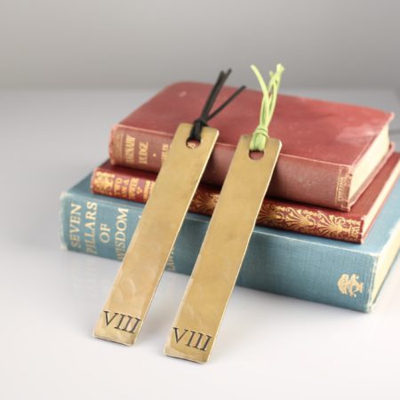 8th Anniversary Bronze Bookmark. Hand Stamped VIII Roman Numerals for 8.