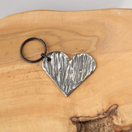 11th Anniversary Textured Steel Love Heart Keyring