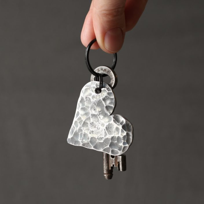 Textured Iron Love Heart Keyring.