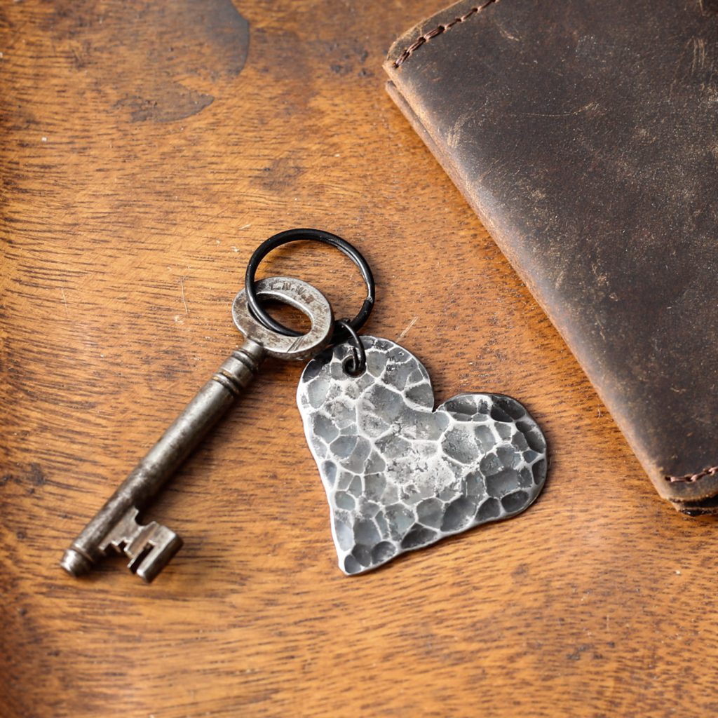 Textured Iron Love Heart Keyring.