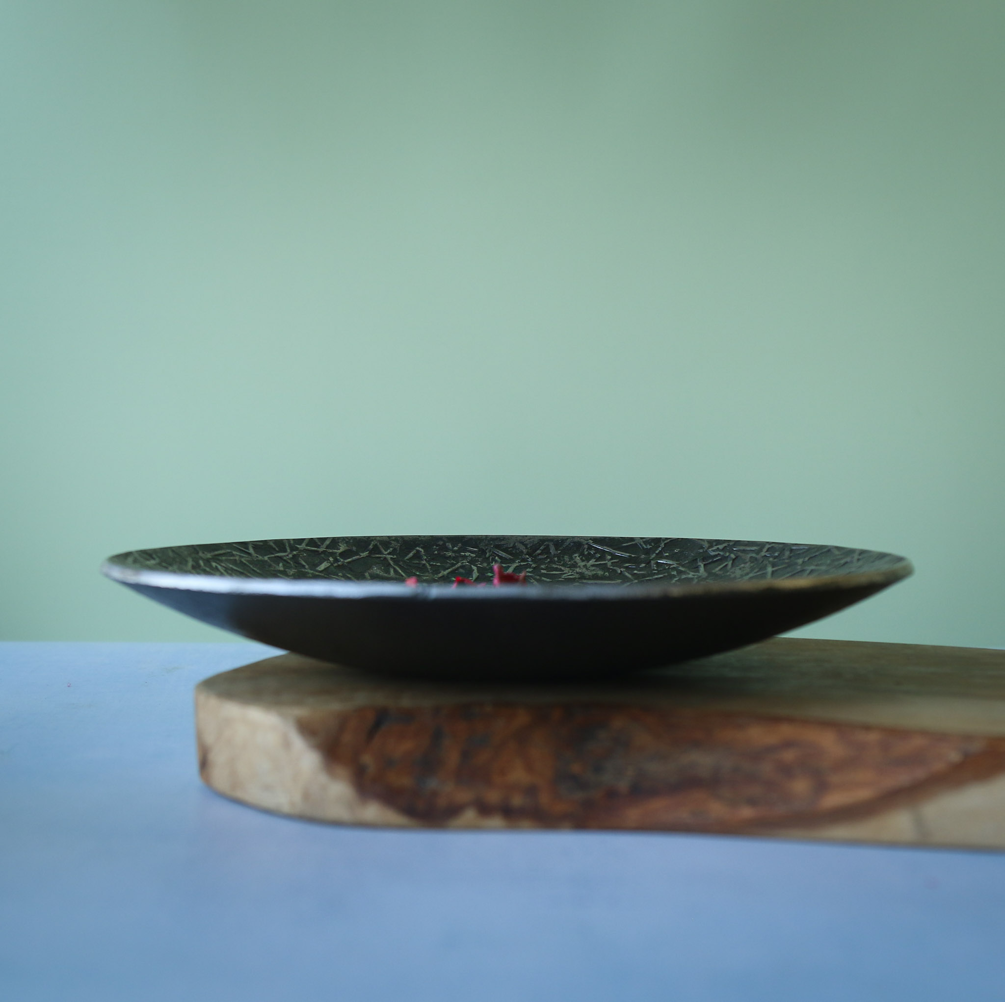 Heavy Iron Dish with Silver 'Frost' Texture. - Image 2