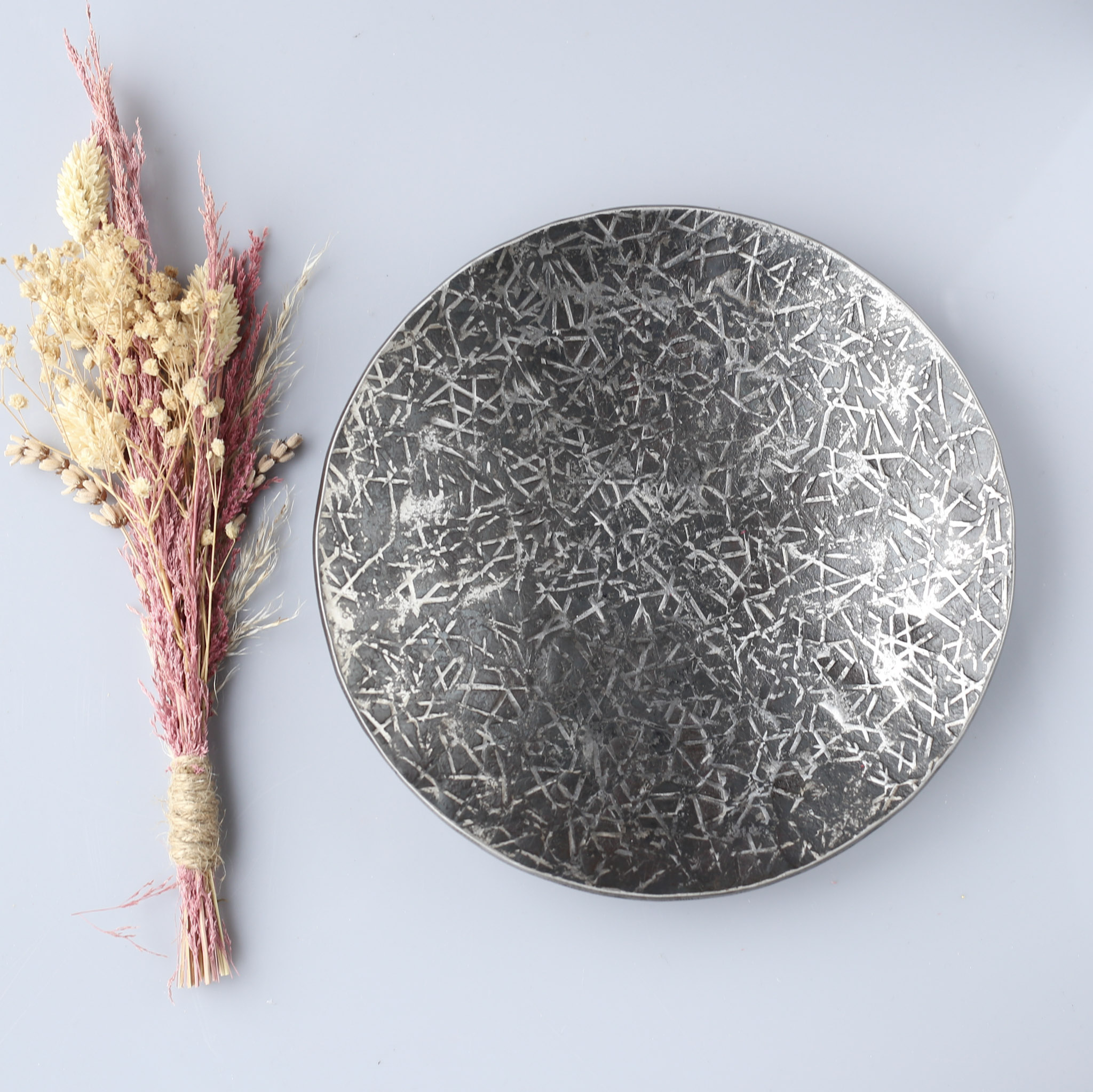 Heavy Iron Dish with Silver 'Frost' Texture. - Image 6
