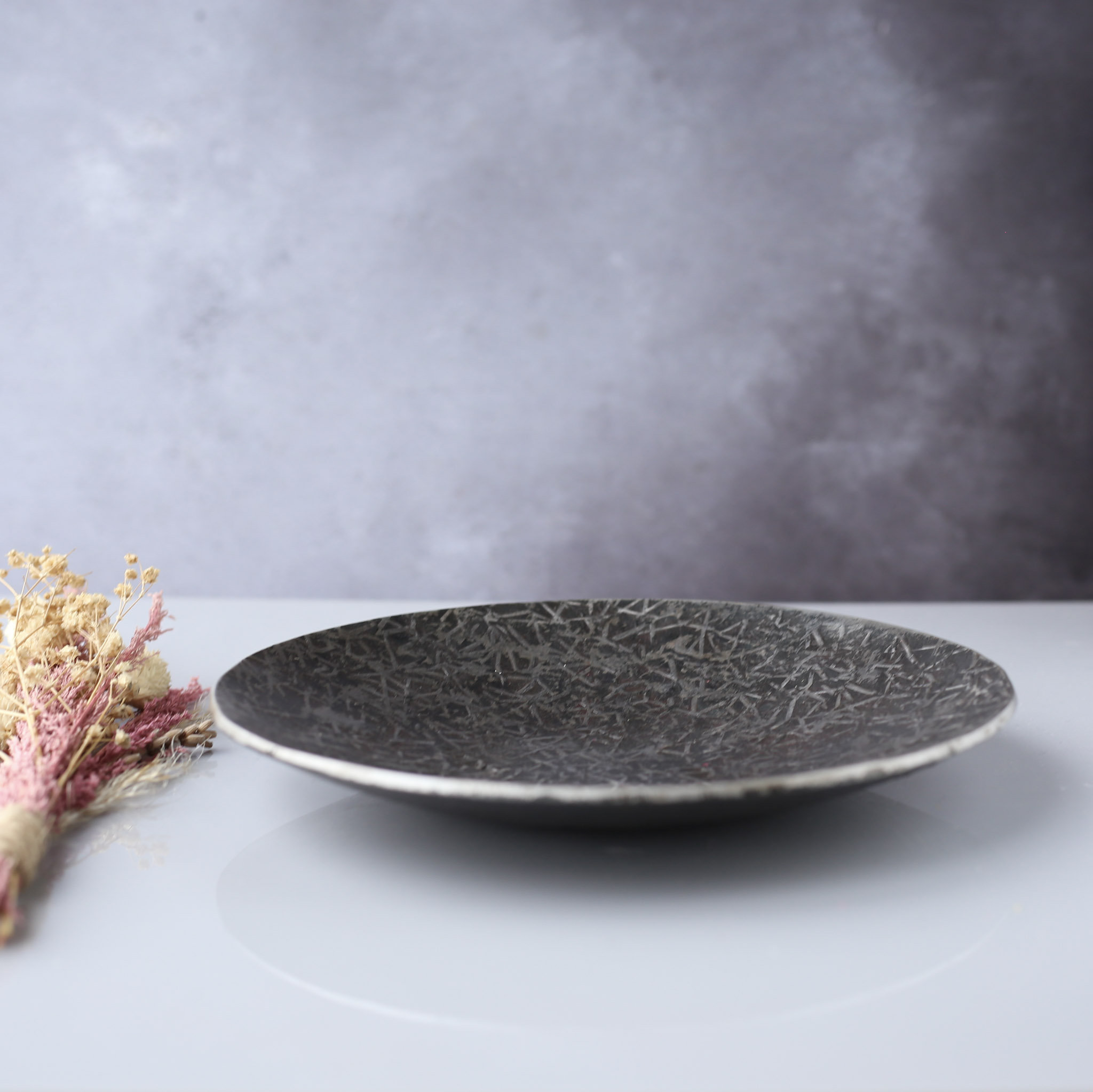 Heavy Iron Dish with Silver 'Frost' Texture. - Image 7
